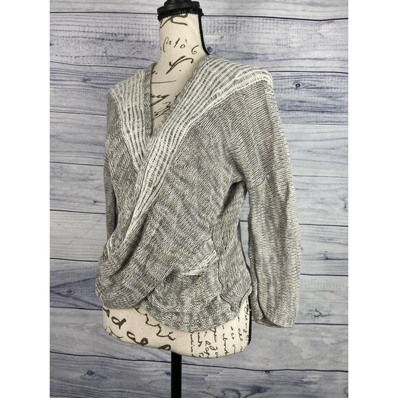 Soft Surroundings Crossover Wrap Sweater Womens M Long Sleeve V Neck Linen Gray - Picture 4 of 11